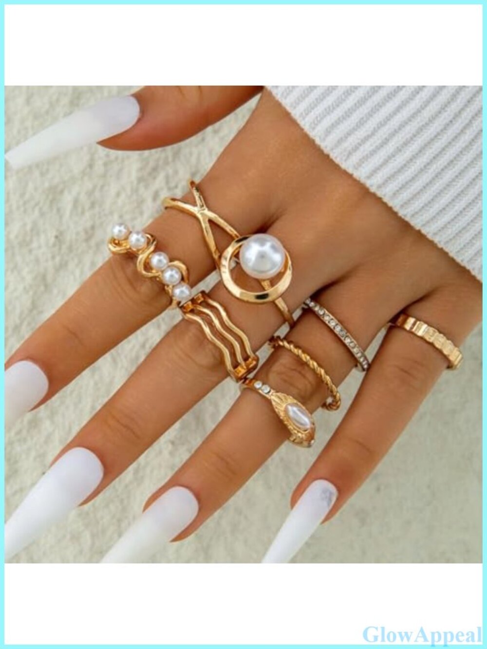 Gold Pearl Stackable Rings Rhinestone Flower Adjustable Jewelry Gift - Picture 1 of 4